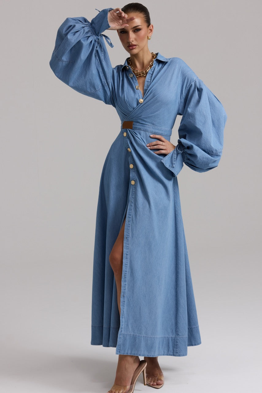 Solene Denim Wrap Dress
